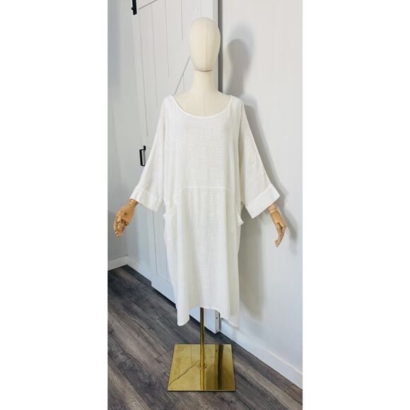 Gilda Midani One Size White Long Cotton Gauze Bucket Dress Lagenlook Artsy - Picture 2 of 11